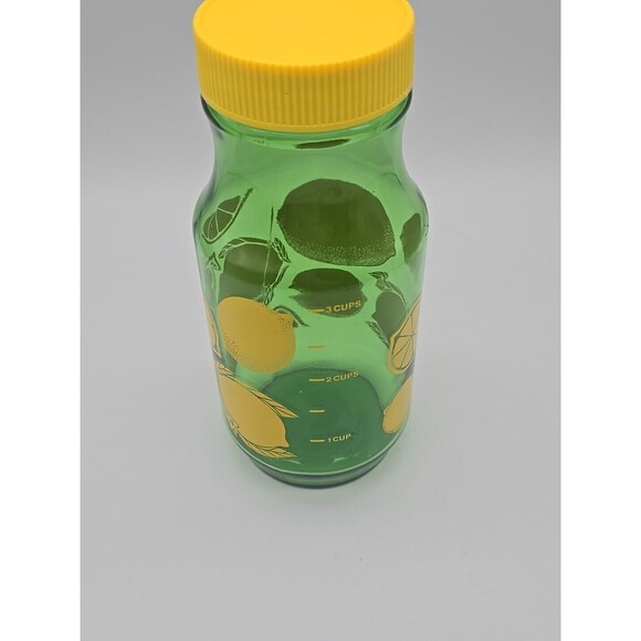 Vintage Anchor Hocking  Lemonade Jar Green Glass Painted Lemons  Screw On Lid - Picture 11 of 12